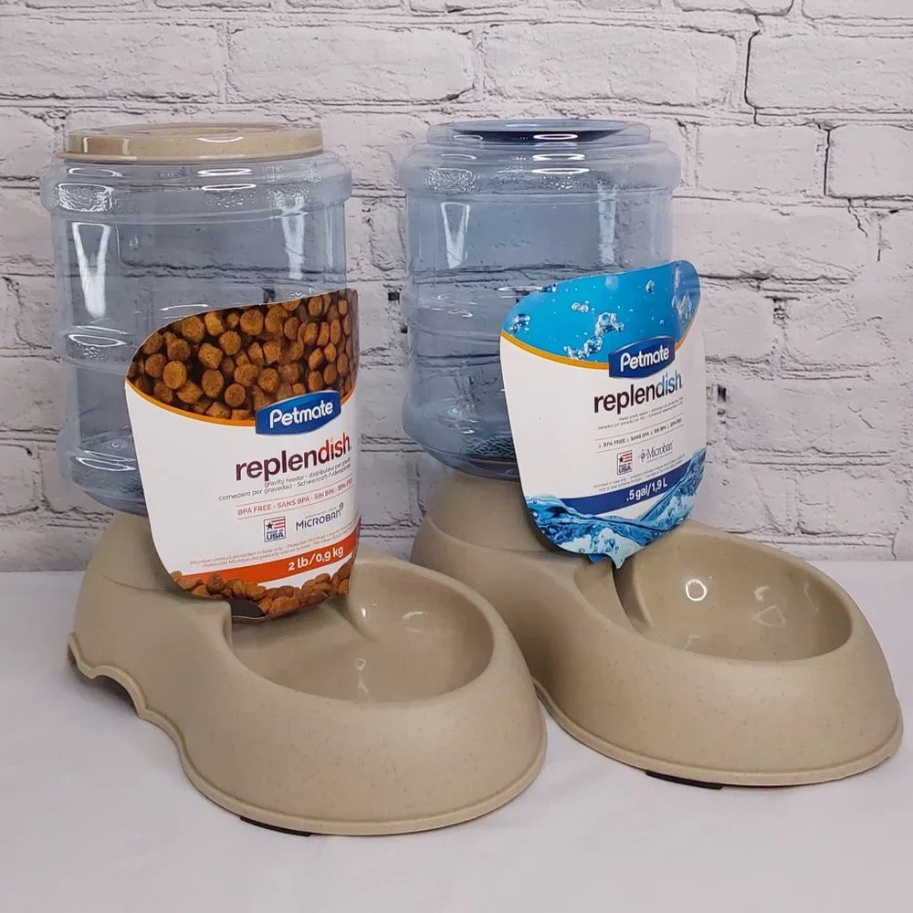 'PETMATE' REPLEN̈ÐISH PET FEEDER SYSTEM 2-PIECE SET FOOD & WATER COMPLETE SET